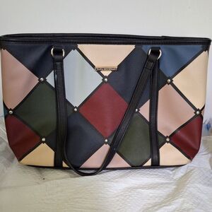 A Dana Buchman Women's Satchel Shoulder Bag Color Block Patchwork Pattern